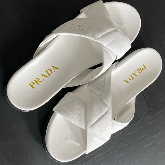 Prada Logo Cross Strap Slide Sandal - Picture 2 of 3